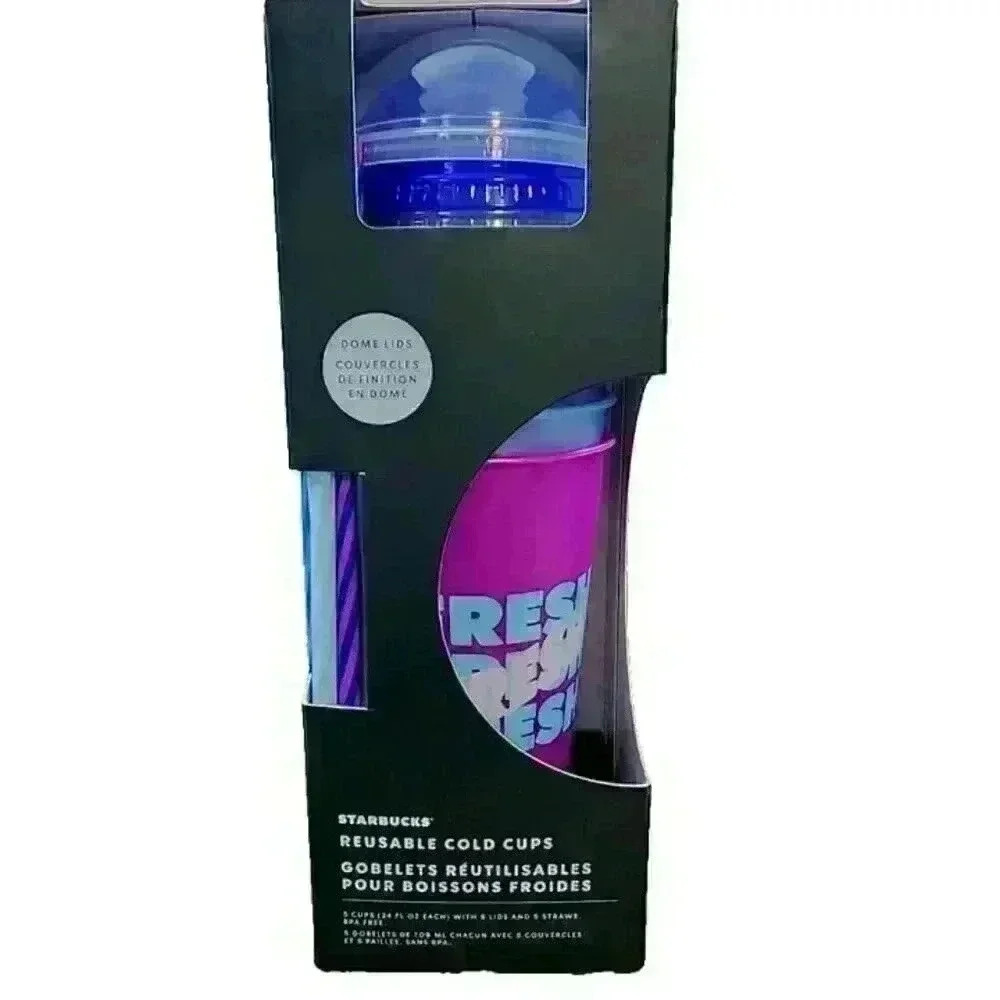 Set of 5 Starbucks Summer 2024 Dome Lid Reusable Cold‎ Cups 24oz Each